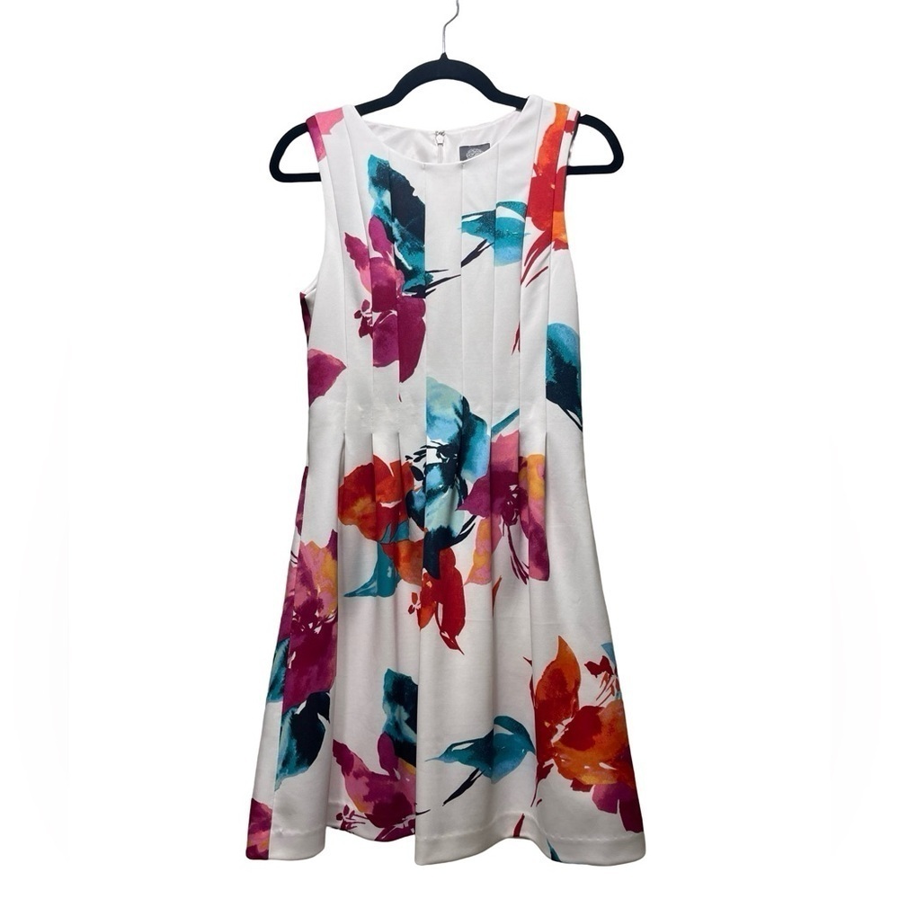 Vince Camuto Floral Pleated Lined Sleeveless Fit and Flare Dress Size 8